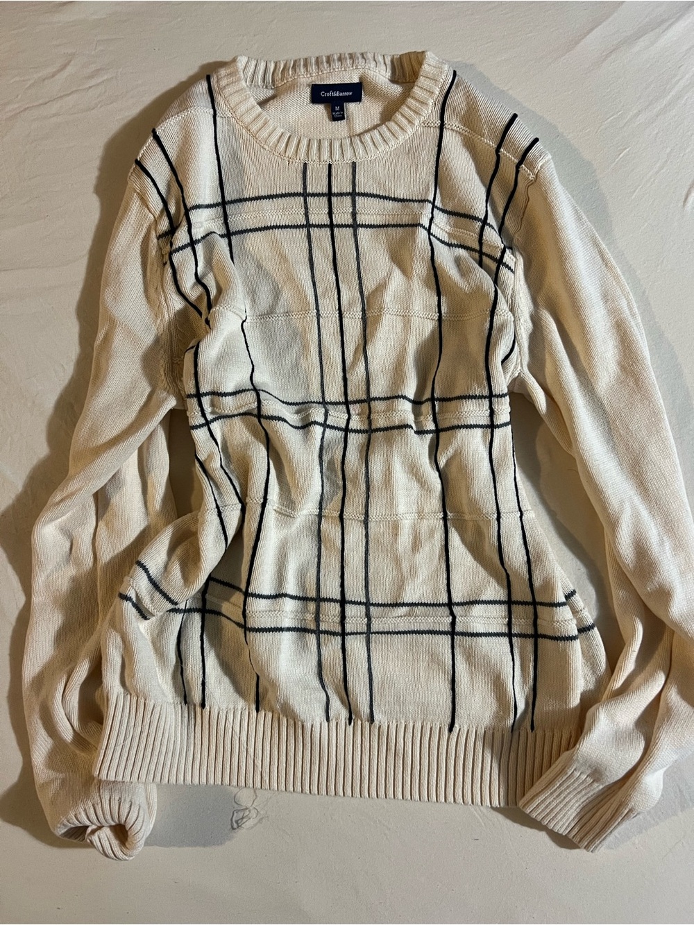 croft & barrow Cream Crewneck Sweater with Black Windowpane